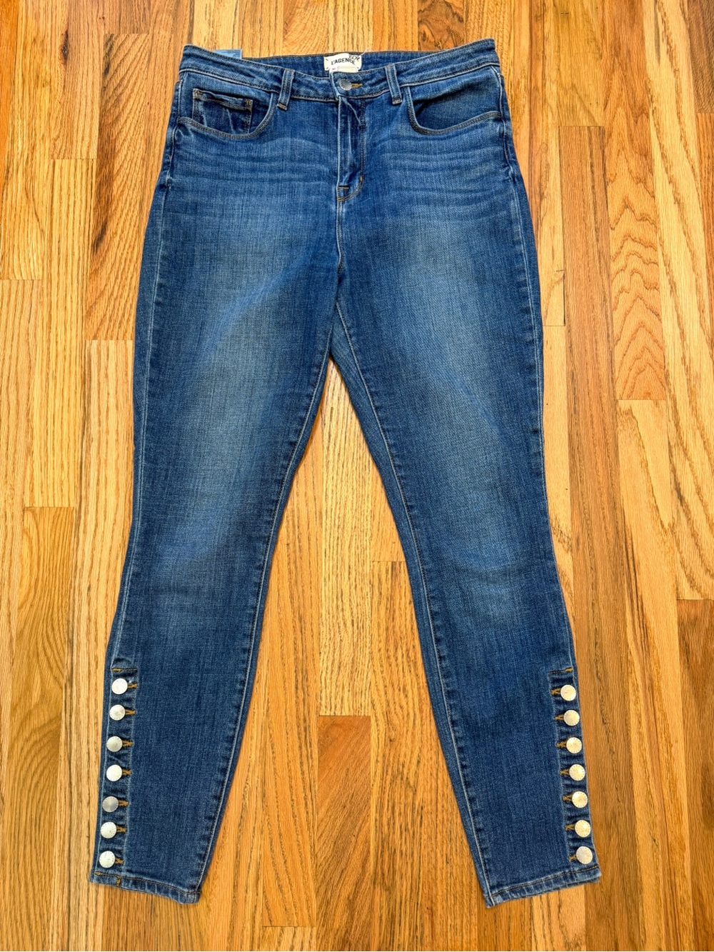 L’AGENCE Piper High Rise Skinny Jeans Classic Vintage Button Hem Size 30
